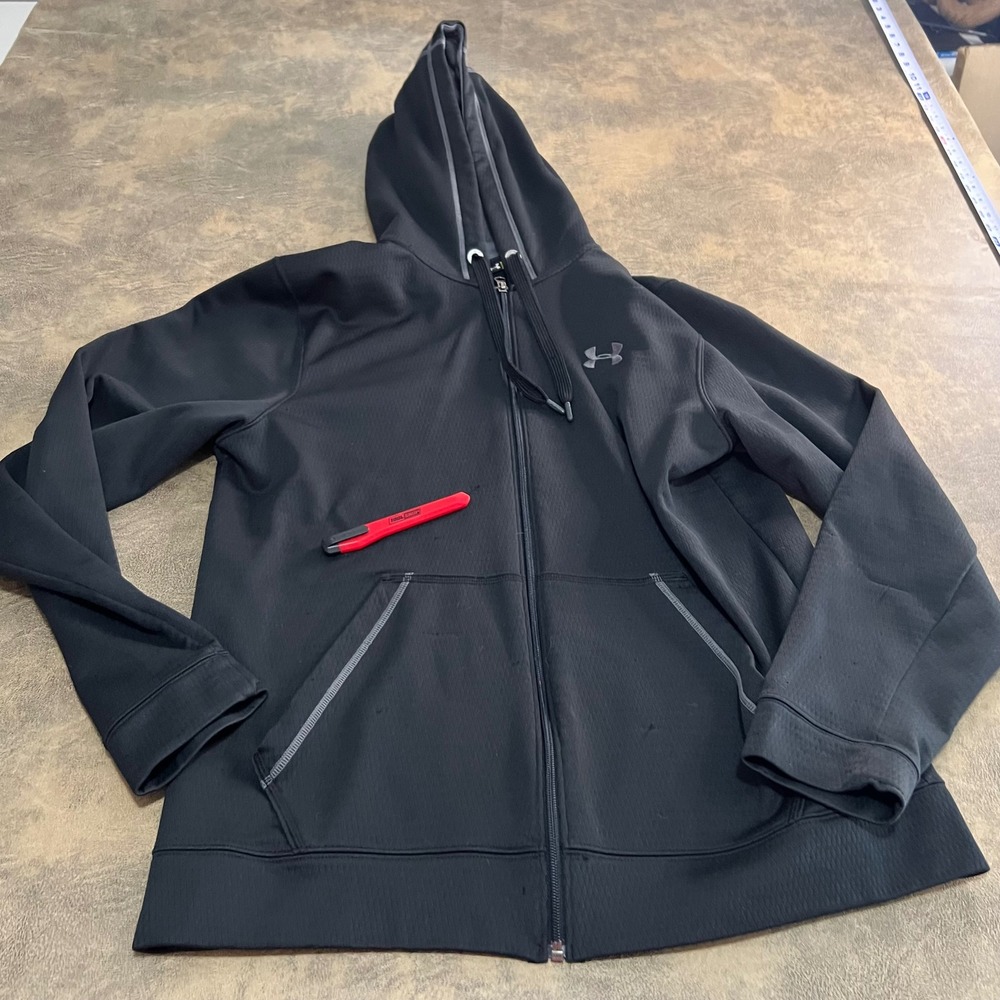 Under Armour Full Zip‎ Hoodie Mens Size Medium Black Loose Fit Textured *FLAWS*